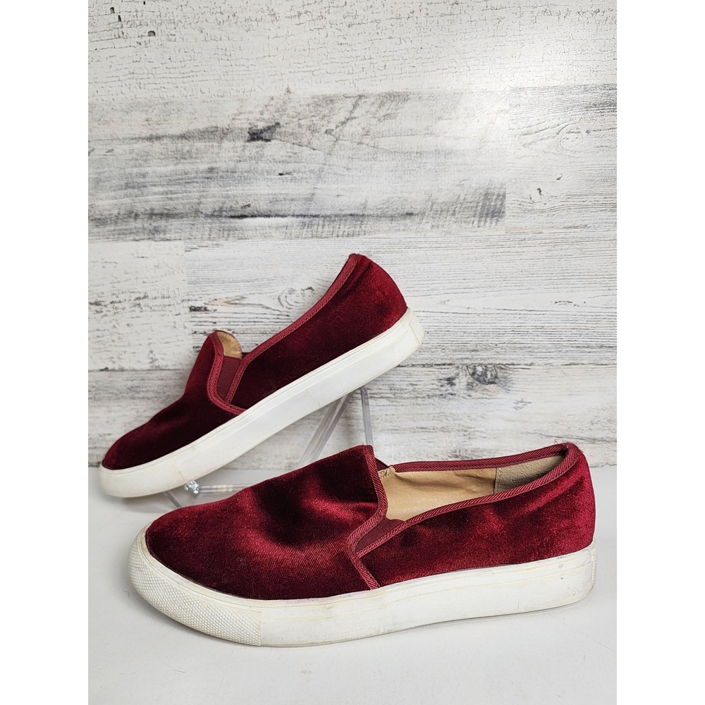 Dirty Laundry Sneakers Womens 7.5 Burgundy Red Velvet Slip On Platform Shoes